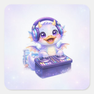 Cute DJ Dragon Square Sticker