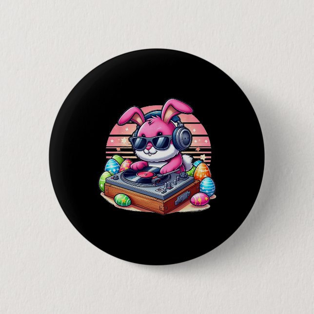 Cute Dj Easter Bunny  6 Cm Round Badge (Front)