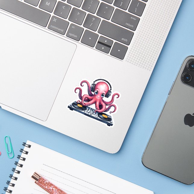 Cute DJ Octopus , Fun Music Lover Laptop Design (Laptop w/ iPhone)