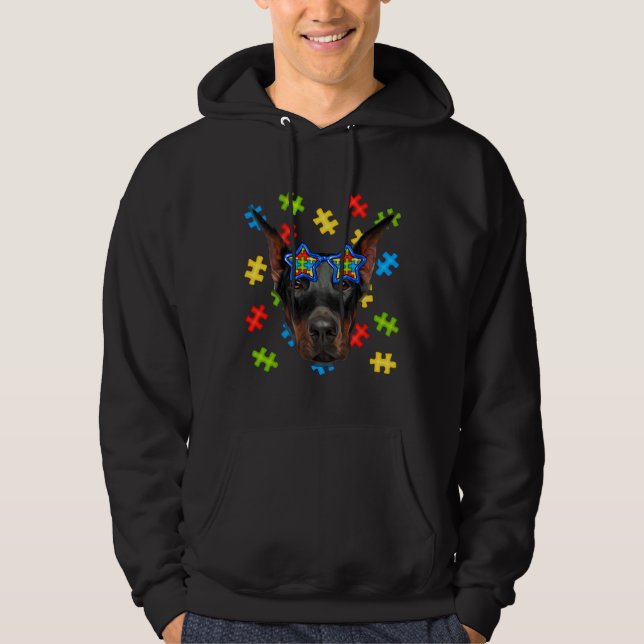 Cute Doberman Autism Puzzle Sunglasses Puppies Own Hoodie (Front)