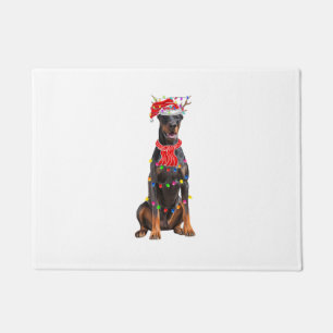 Cute Doberman Christmas Tree Lights Dog Lover Doormat