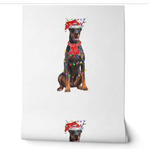 Cute Doberman Christmas Tree Lights Dog Lover Wallpaper