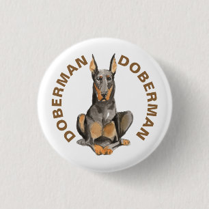 Cute Doberman Dog Breed Watercolors Illustration 3 Cm Round Badge