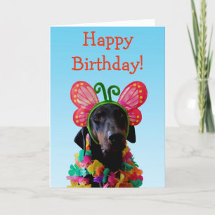 Cute Doberman dog butterfly birthday Card