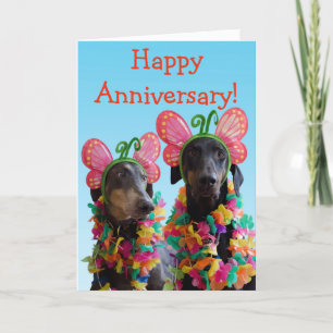 Cute Doberman dog butterfly couple anniversary Card