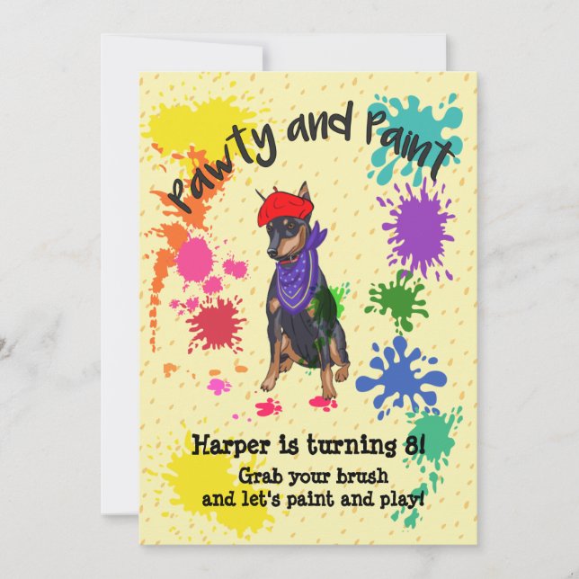 Cute Doberman Dog Fun Art Birthday Party Invitation (Front)