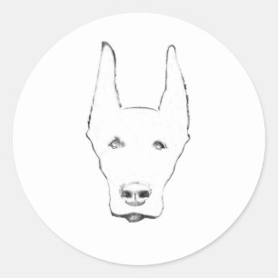 Cute Doberman Pinscher Dog Face Sketch Classic Round Sticker