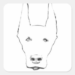 Cute Doberman Pinscher Dog Face Sketch Square Sticker