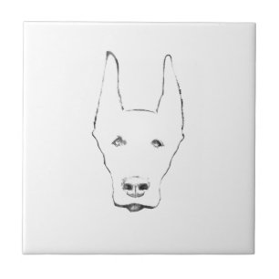 Cute Doberman Pinscher Dog Face Sketch Tile