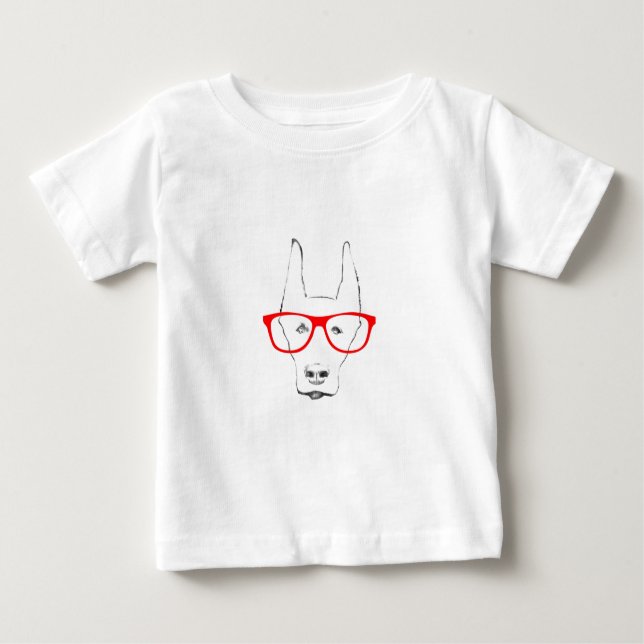 Cute Doberman Pinscher Dog Face w Spectacle Sketch Baby T-Shirt (Front)