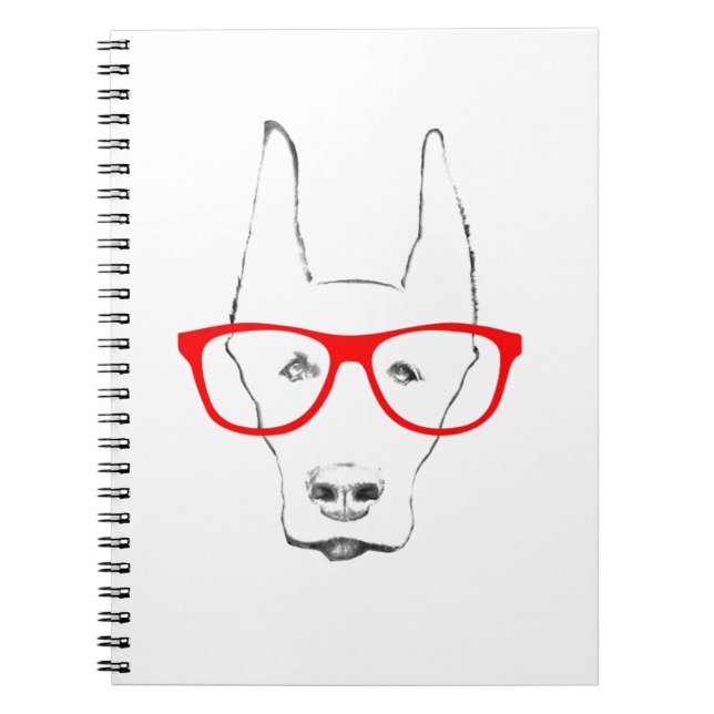 Cute Doberman Pinscher Dog Face w Spectacle Sketch Notebook (Front)