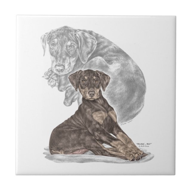 Cute Doberman Pinscher Puppy Ceramic Tile (Front)