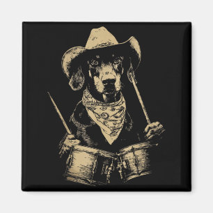 Cute Doberman Playing Ds Funny Cowboy Dog Western Magnet