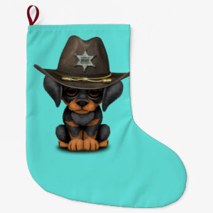 Cute Doberman Puppy Dog Sheriff Large Christmas Stocking
