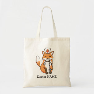 Cute Doctor Fox Drawing Personalised Tote Bag