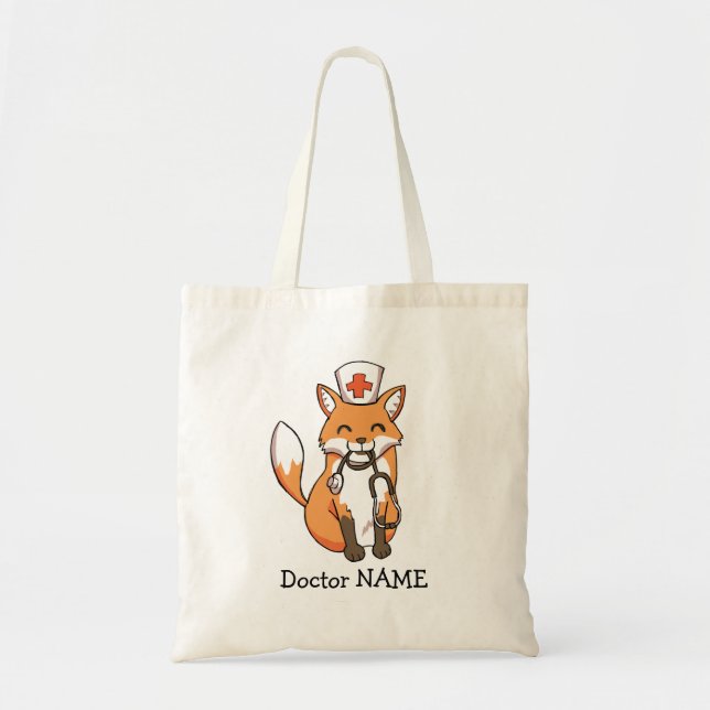 Cute Doctor Fox Drawing Personalised Tote Bag (Front)