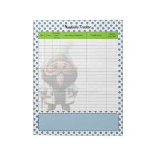 Cute Doctor Gnome Themed Headache Tracker Notepad