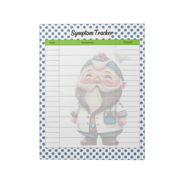 Cute Doctor Gnome Themed Symptom Tracker Notepad (Rotated)