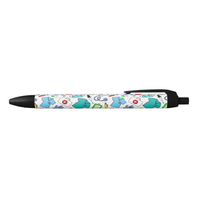 Cute Doctor Nurse Medical Supplies Pattern Black Ink Pen (Top)