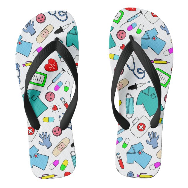 Cute Doctor Nurse Medical Supplies Pattern Thongs (Footbed)