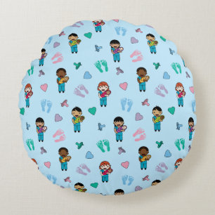 Cute Doctors and Nurses with Newborns Round Cushion
