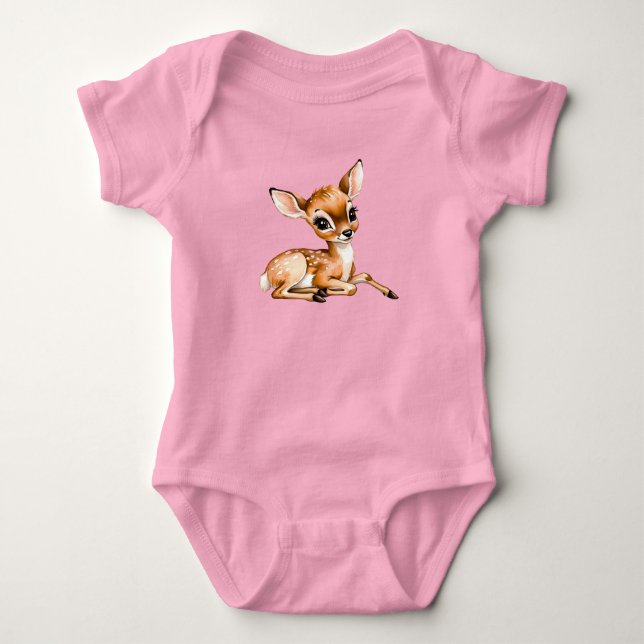 Cute Doe Chilling Out, Deer Lover Gift, Baby Bodysuit (Front)