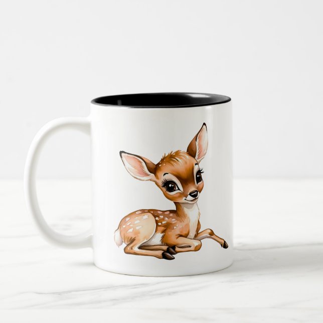 Cute Doe Chilling Out, Deer Lover Gift, Two-Tone Coffee Mug (Left)
