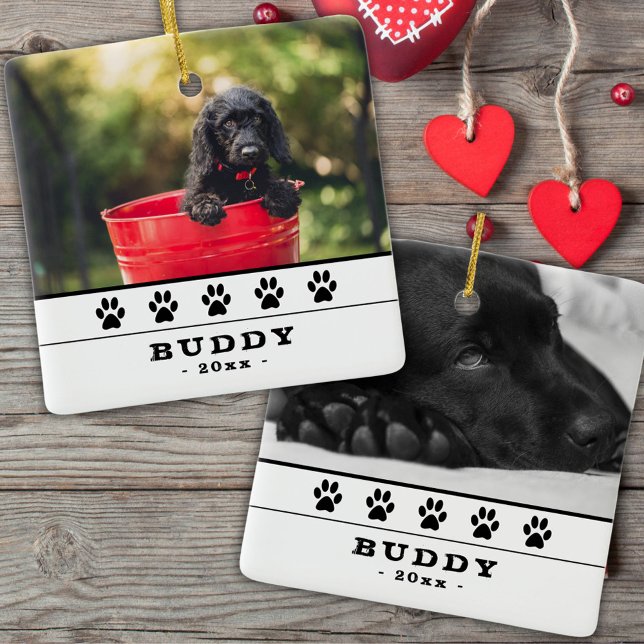Cute Dog 2 Photos Black Paws Holiday Keepsake Ceramic Ornament (Creator Uploaded)