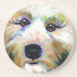 Cute dog adorable face fun colourful art painting coaster