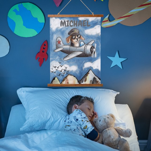 Cute Dog Aeroplane,Clouds Mountains,Custom Aviator Hanging Tapestry (Creator Uploaded)