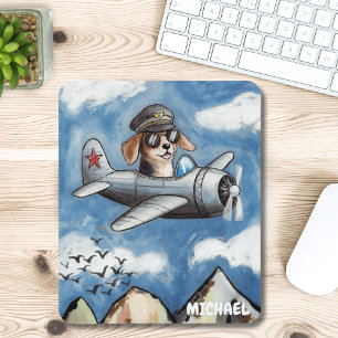 Cute Dog Aeroplane,Clouds Mountains,Custom Aviator Mouse Pad