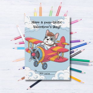 Cute Dog & Aeroplane in Clouds Kids Valentine's Da Holiday Card