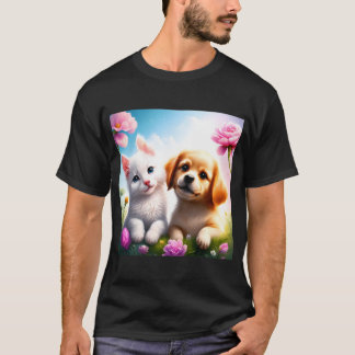 Cute Dog And Cat Are Good Friends  T-Shirt