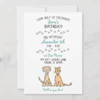 Cute Dog and Cat Birthday Invitation