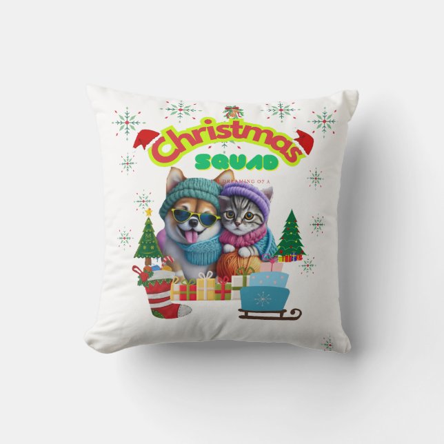Cute dog and cat Christmas squad design  Cushion (Front)