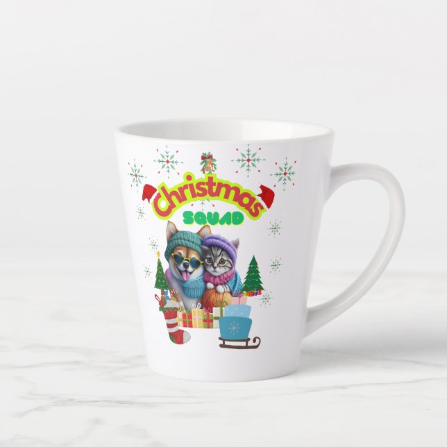 Cute dog and cat Christmas squad design  Latte Mug (Right)