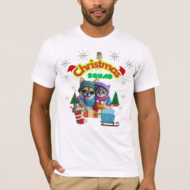 Cute dog and cat Christmas squad design  T-Shirt (Front)