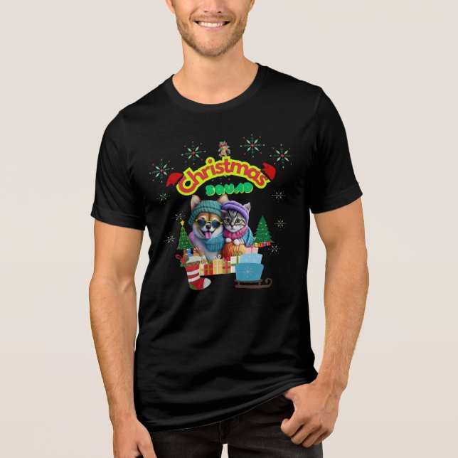 Cute dog and cat Christmas squad design  Tri-Blend Shirt (Front)