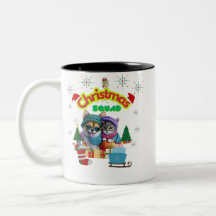 Cute dog and cat Christmas squad design  Two-Tone Coffee Mug