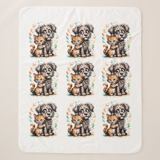✨Cute Dog and Cat Friendship Cartoon Design Sherpa Blanket