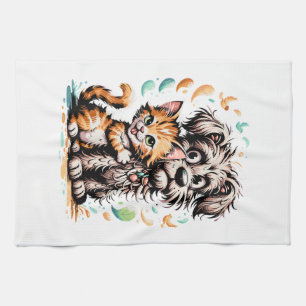 ✨Cute Dog and Cat Friendship Cartoon Design Tea Towel
