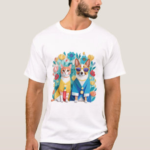Cute dog and cat newlyweds wearing Korean hanbok.  T-Shirt