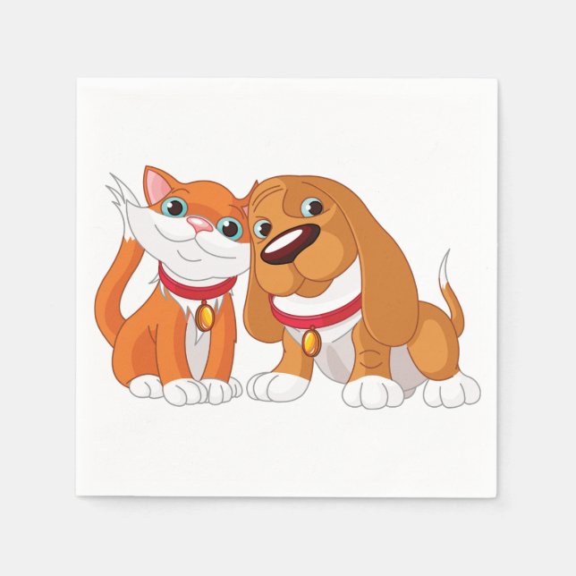 Cute Dog And Cat Paper Napkins (Front)