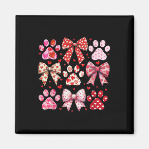 Cute Dog And Cat Paw Valentines Day Coquette Bow Magnet