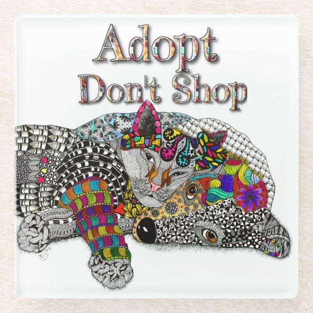 Cute Dog and Cat Pet Adoption Glass Coaster (Front)
