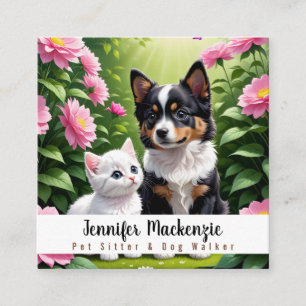 Cute Dog and Cat Pet Sitter and Dog Walker Square Business Card
