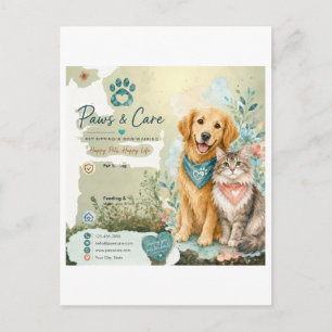 Cute Dog And Cat Pet Sitter Dog Walker Greeting  Postcard