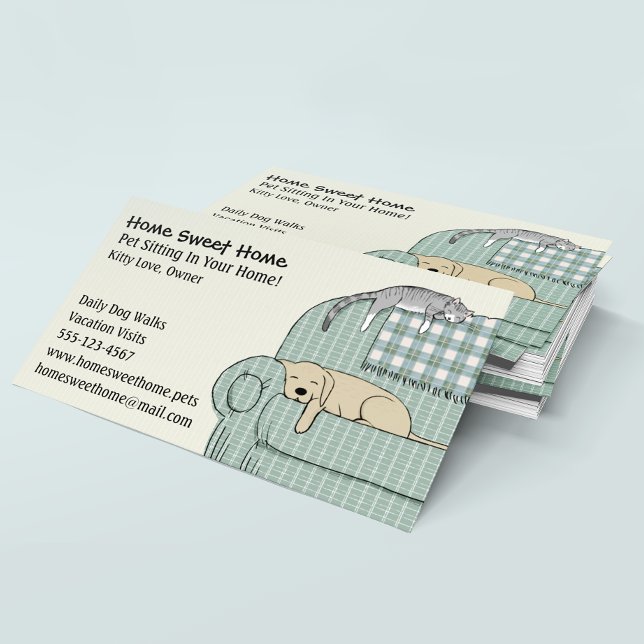 Cute Dog and Cat Pet Sitting Animal Care Services Business Card (Creator Uploaded)