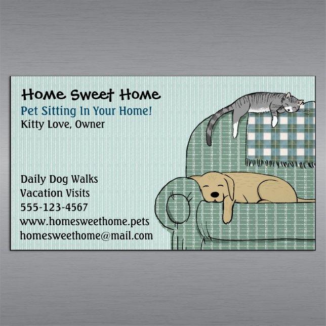 Cute Dog and Cat Pet Sitting Animal Care Services Magnetic Business Card (Creator Uploaded)