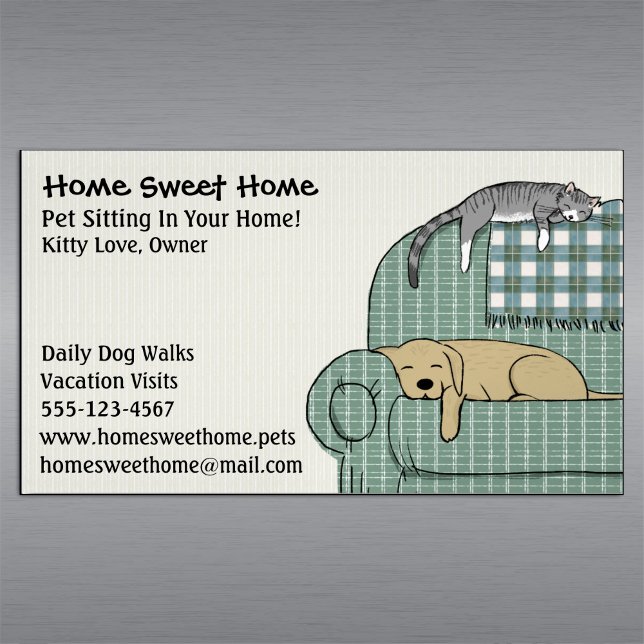 Cute Dog and Cat Pet Sitting Animal Care Services Magnetic Business Card (Creator Uploaded)